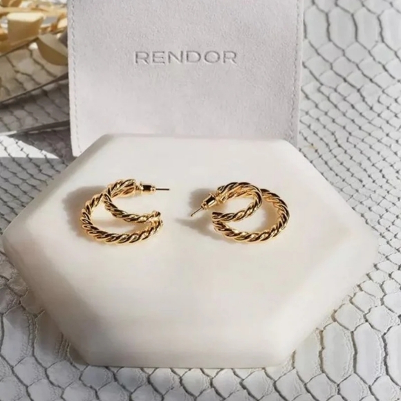 Rachel Zoe Jewelry - RENDOR Rachel Zoe Victoria Yellow Gold Plated  Double Hoop Earrings